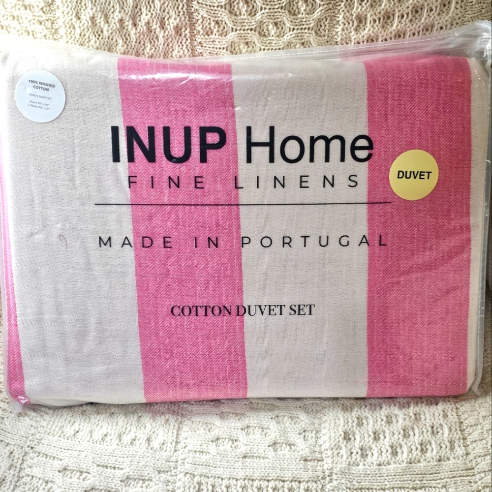 INUP HOME Pink And White Washed Cotton Duvet Cover Set   QUEEN Size 90" X 90"